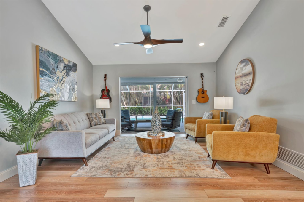 Renovated living area with updated flooring and finishes in Southwest Florida